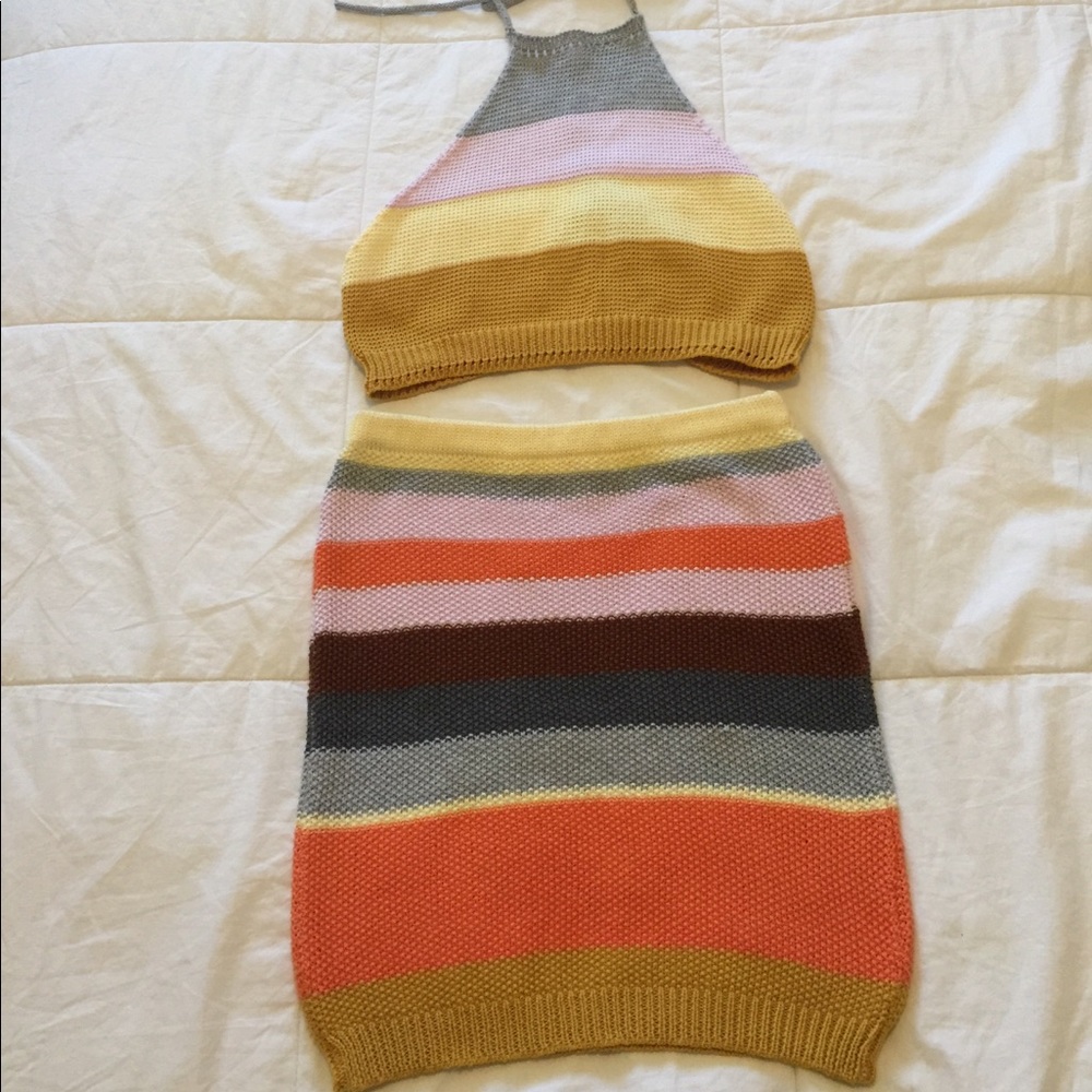 Crocheted set mini skirt with halter top